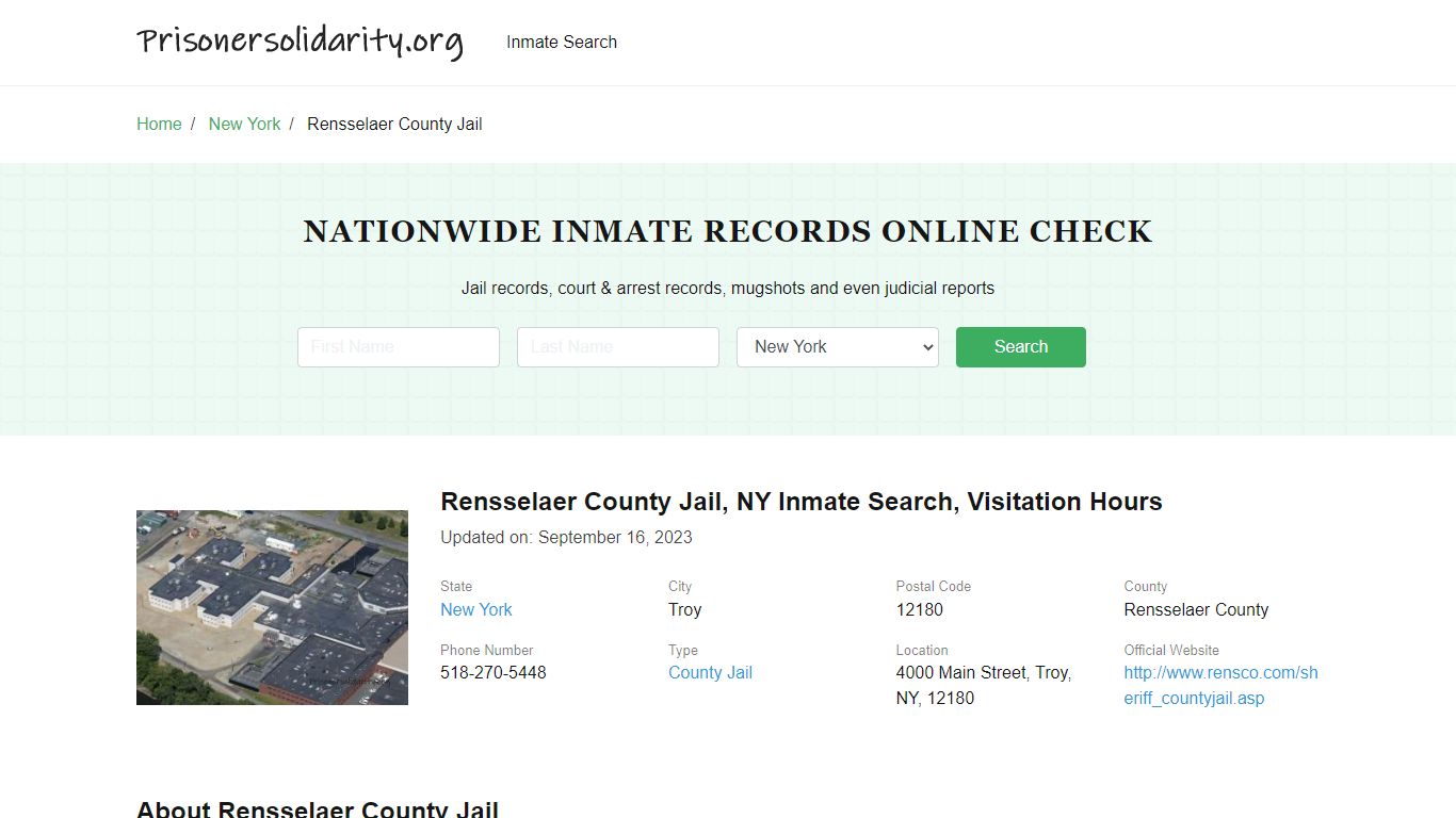 Rensselaer County Jail, NY Inmate Search, Visitation Hours