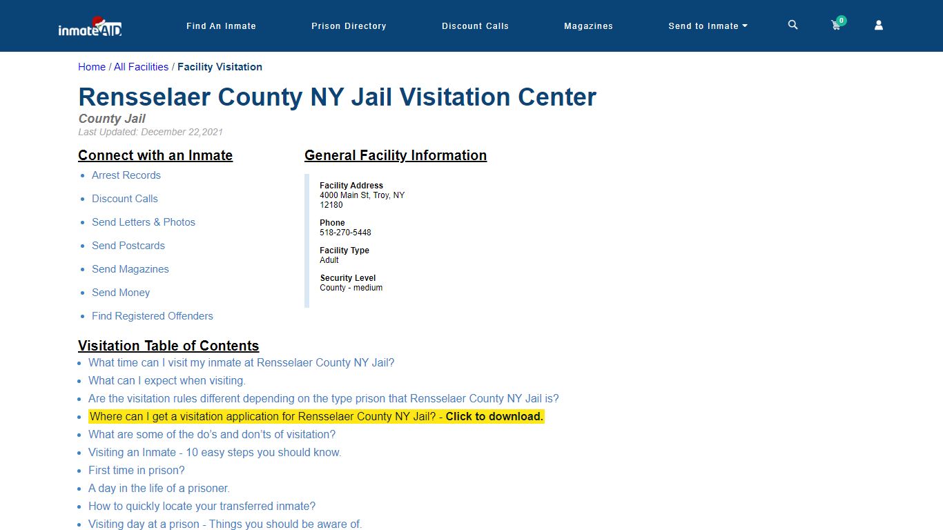Rensselaer County NY Jail | Visitation, dress code & visiting hours