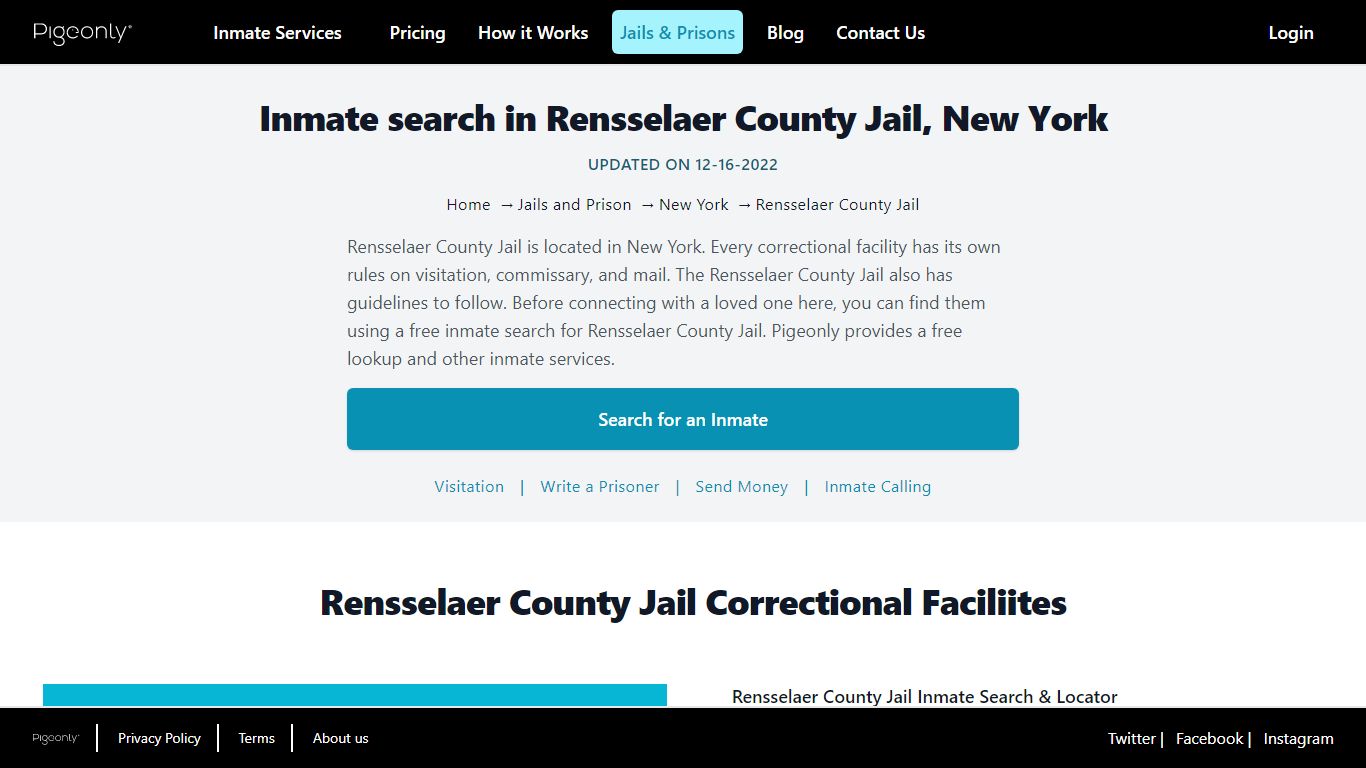 Inmate Search Rensselaer County Jail, New York | Pigeonly